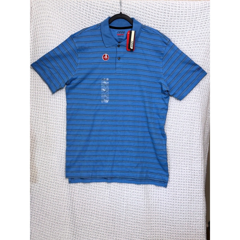 IZOD Performance Baselx Men's Blue‎ Striped Polo Shirt L G Sun Control UPF 15